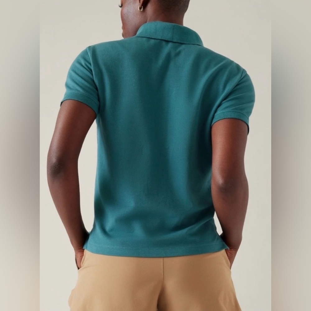NWT Athleta Classic Pique Short Sleeves Polo Shirt Top w. Buttons - Teal - Sz XL - Picture 2 of 11